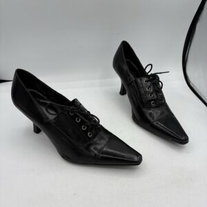 Etienne Aigner Heels Womens Size 8 M Lisbon Black Pumps Pointed Toe Lace